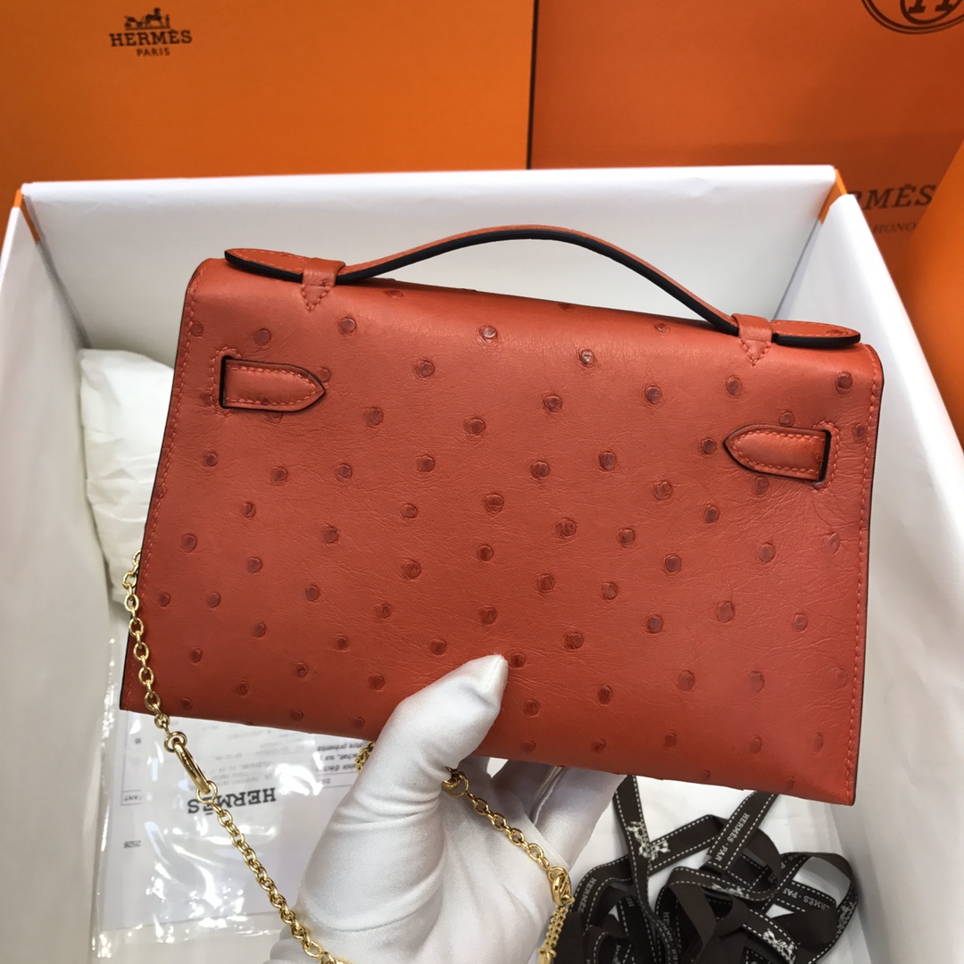 Hermes Mini Kelly Pochette 22cm Bag In Rogue Red Ostrich Leather